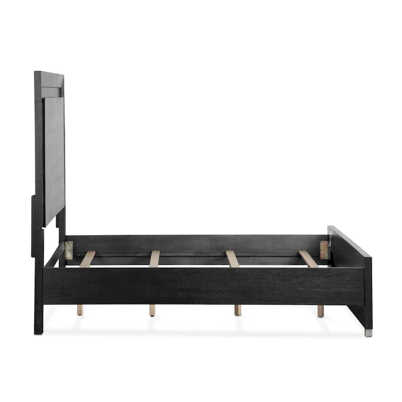 Modern Black Solid Wood Bed and 2 Nightstand Bedroom Package With LED Headboard