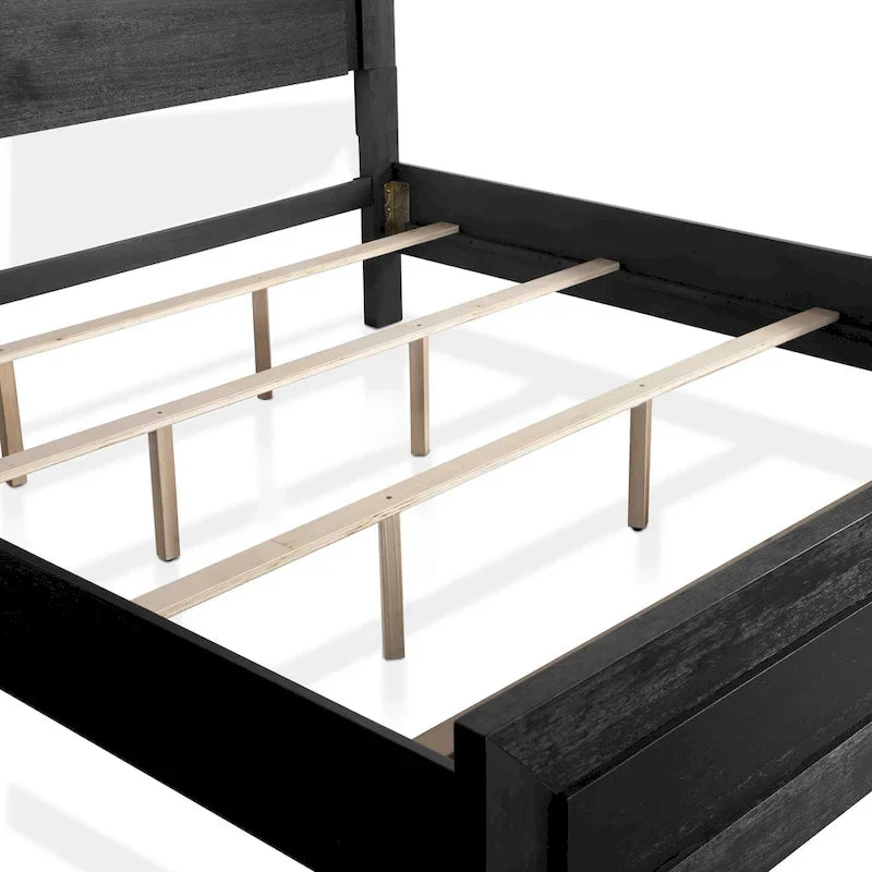 Modern Black Solid Wood Bed and 2 Nightstand Bedroom Package With LED Headboard