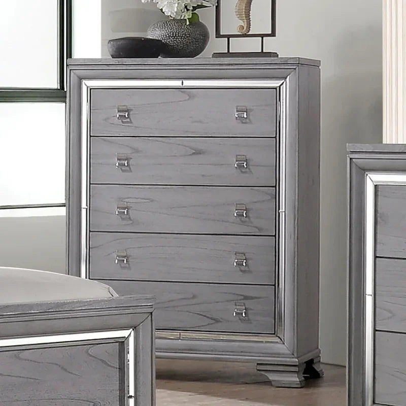 Contemporary Grey 2-Piece Panel Bed and Chest with LED