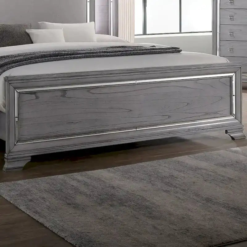 Contemporary Grey 2-Piece Panel Bed and Chest with LED