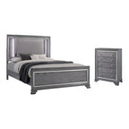 Contemporary Grey 2-Piece Panel Bed and Chest with LED