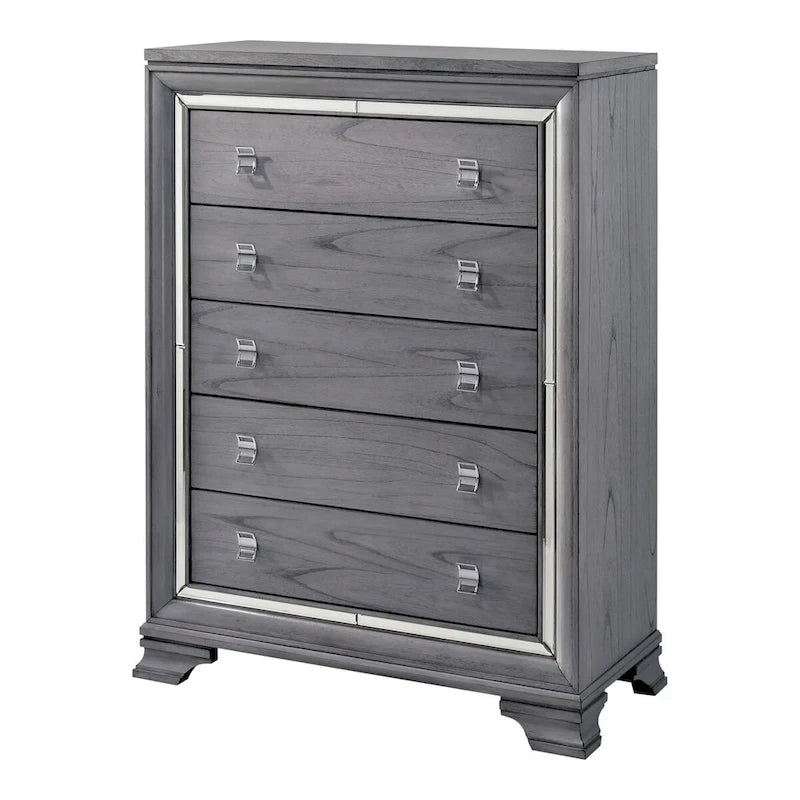 Contemporary Grey 2-Piece Panel Bed and Chest with LED