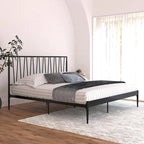 Metal Bed Frame with Geometric Panel Headboard
