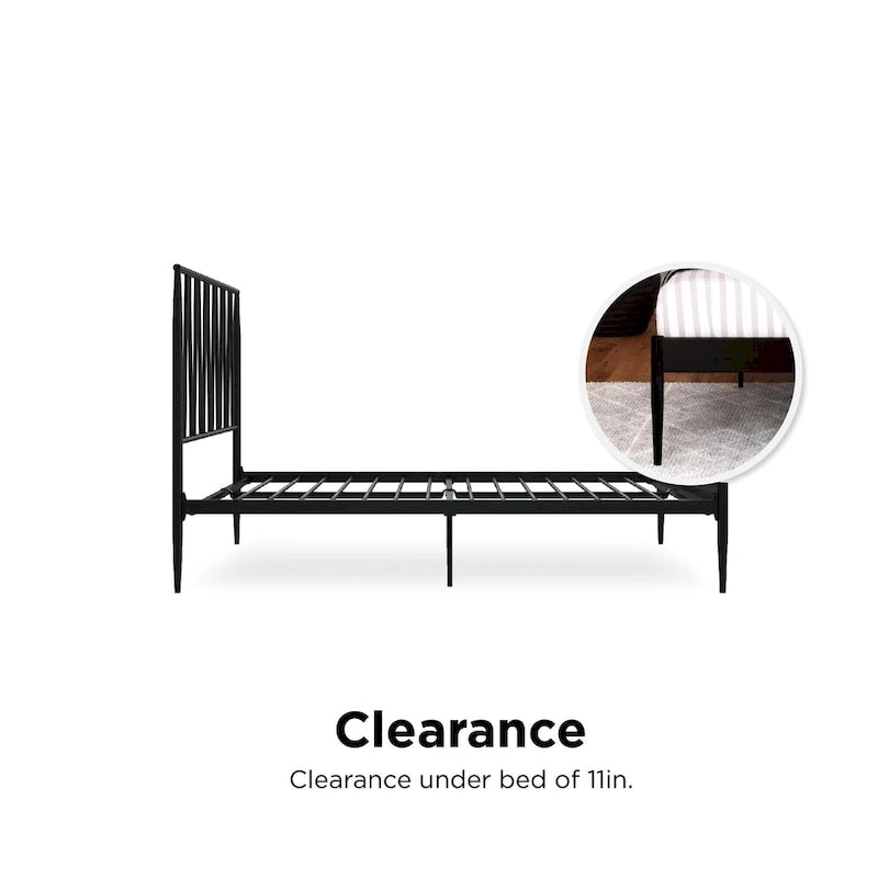 Metal Bed Frame with Geometric Panel Headboard