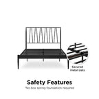 Metal Bed Frame with Geometric Panel Headboard
