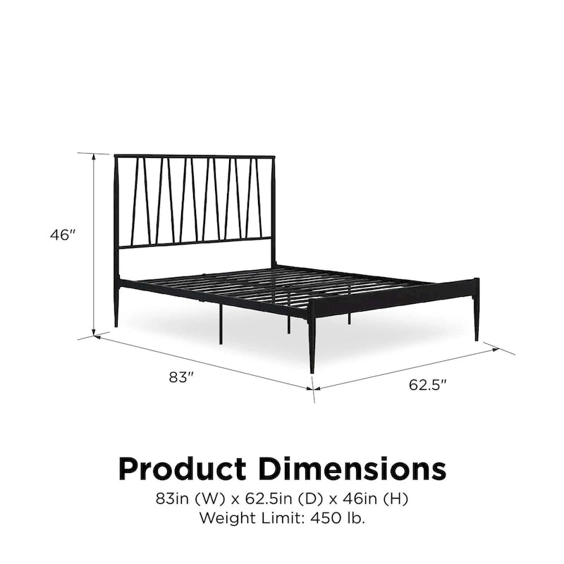 Metal Bed Frame with Geometric Panel Headboard