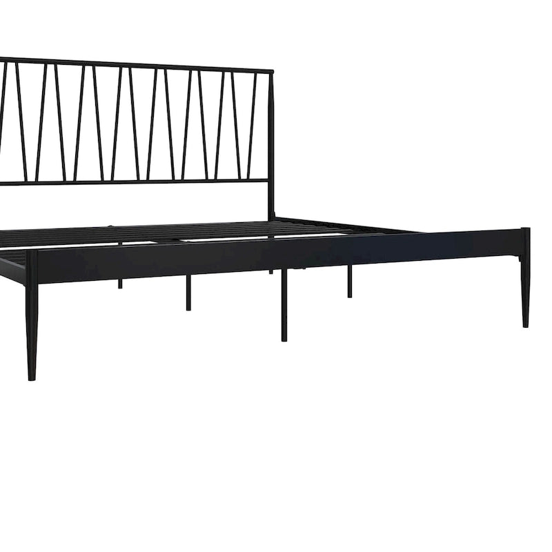 Metal Bed Frame with Geometric Panel Headboard