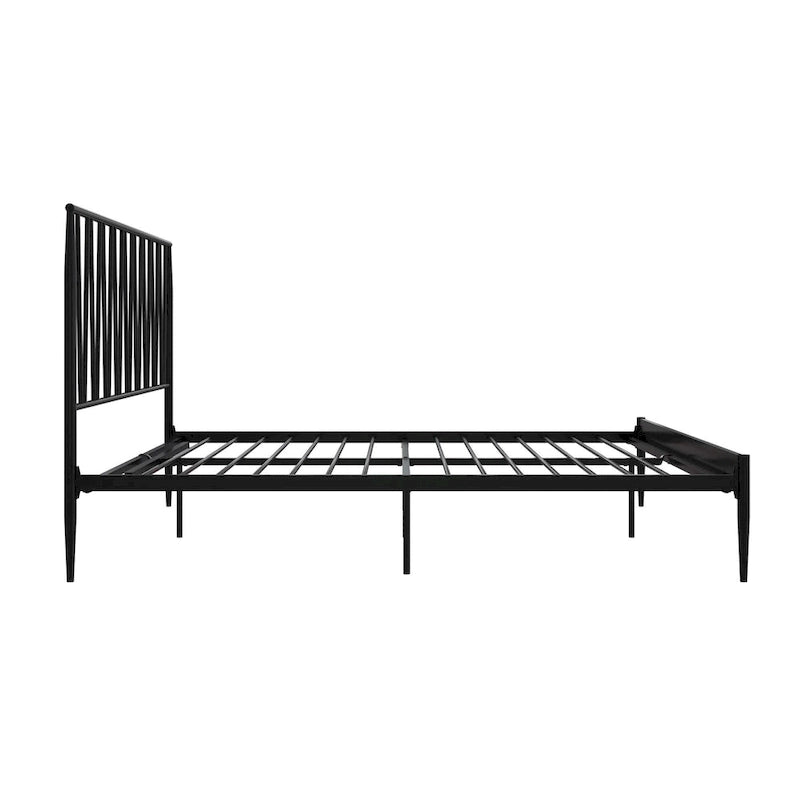 Metal Bed Frame with Geometric Panel Headboard