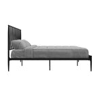 Metal Bed Frame with Geometric Panel Headboard