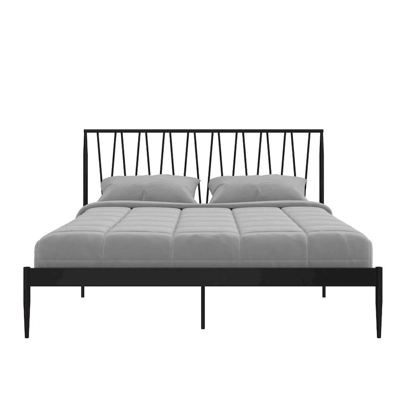 Metal Bed Frame with Geometric Panel Headboard