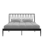 Metal Bed Frame with Geometric Panel Headboard