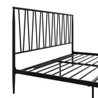 Metal Bed Frame with Geometric Panel Headboard