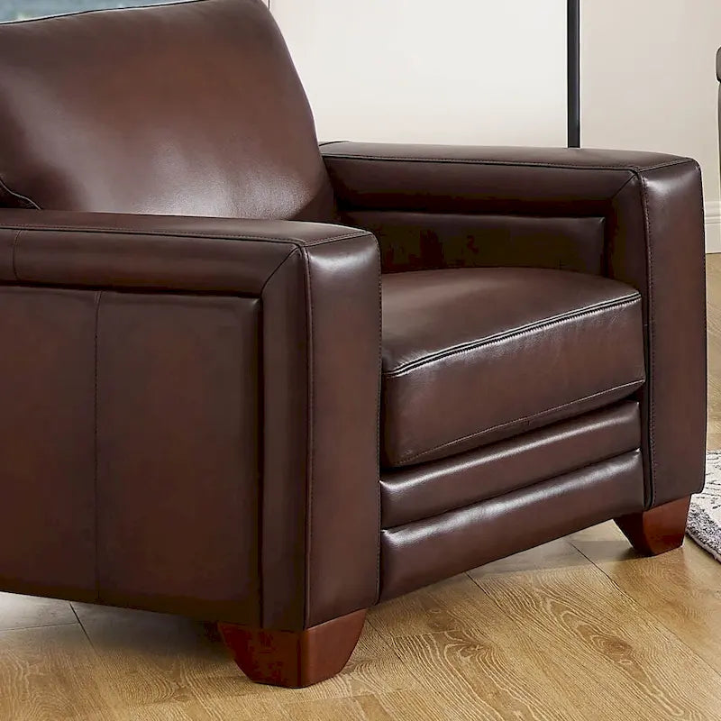 Alice Top Grain Leather Armchair With Feather, Memory Foam and Springs