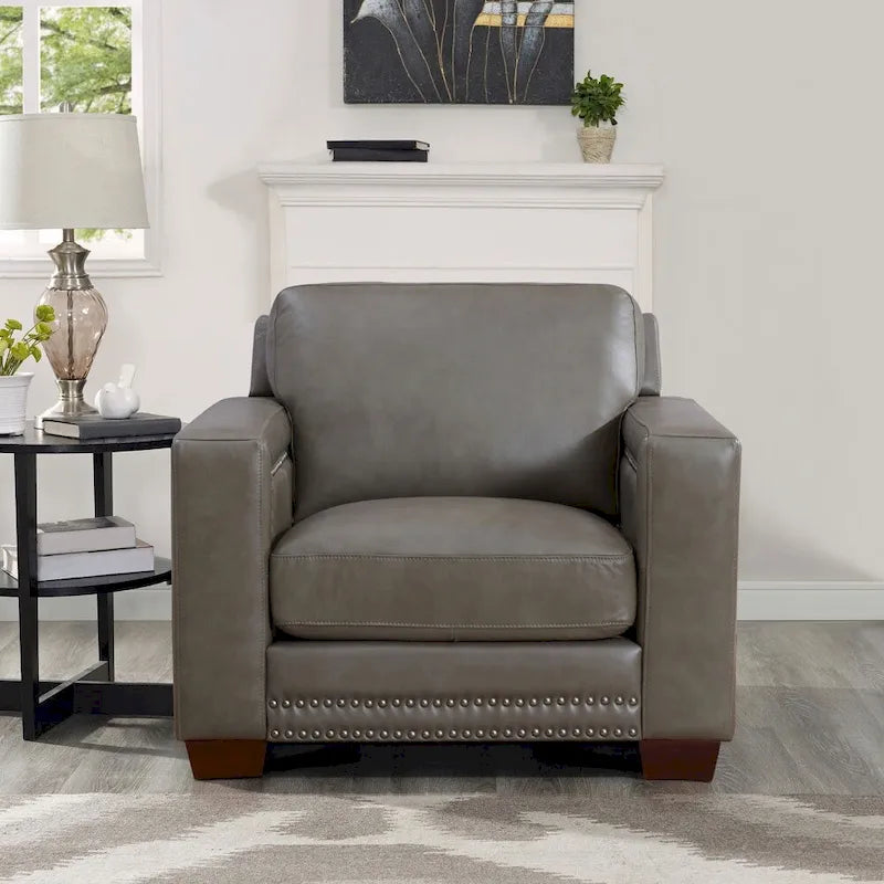 Alice Top Grain Leather Armchair With Feather, Memory Foam and Springs