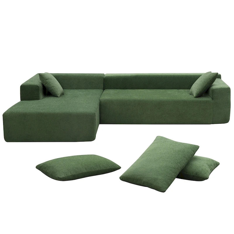 109-inch Green Modular L-shaped Minimalist Upholstered Sectional Sofa with Two Pieces - 109W x 68D x 28.5H