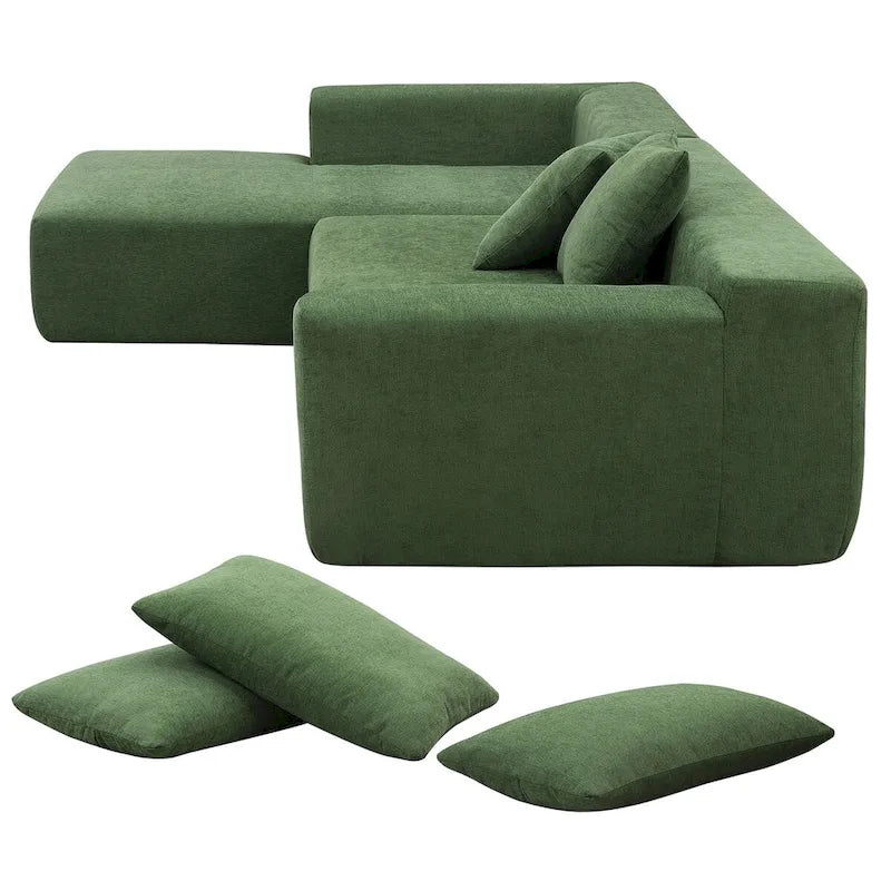 109-inch Green Modular L-shaped Minimalist Upholstered Sectional Sofa with Two Pieces - 109W x 68D x 28.5H