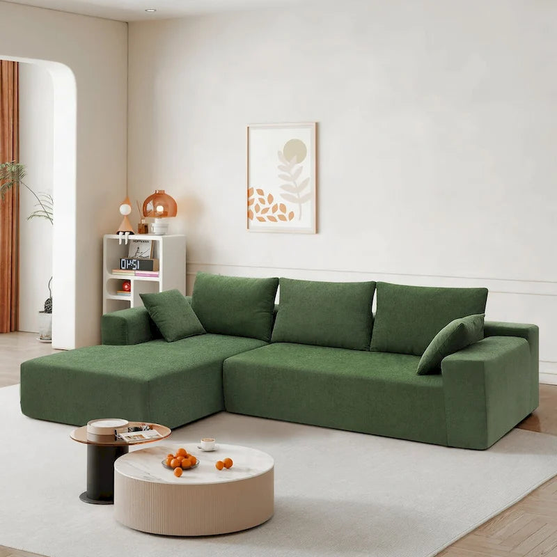109-inch Green Modular L-shaped Minimalist Upholstered Sectional Sofa with Two Pieces - 109W x 68D x 28.5H