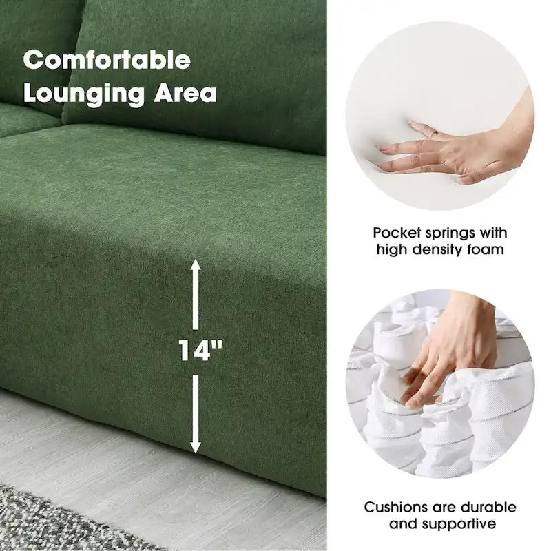109-inch Green Modular L-shaped Minimalist Upholstered Sectional Sofa with Two Pieces - 109W x 68D x 28.5H