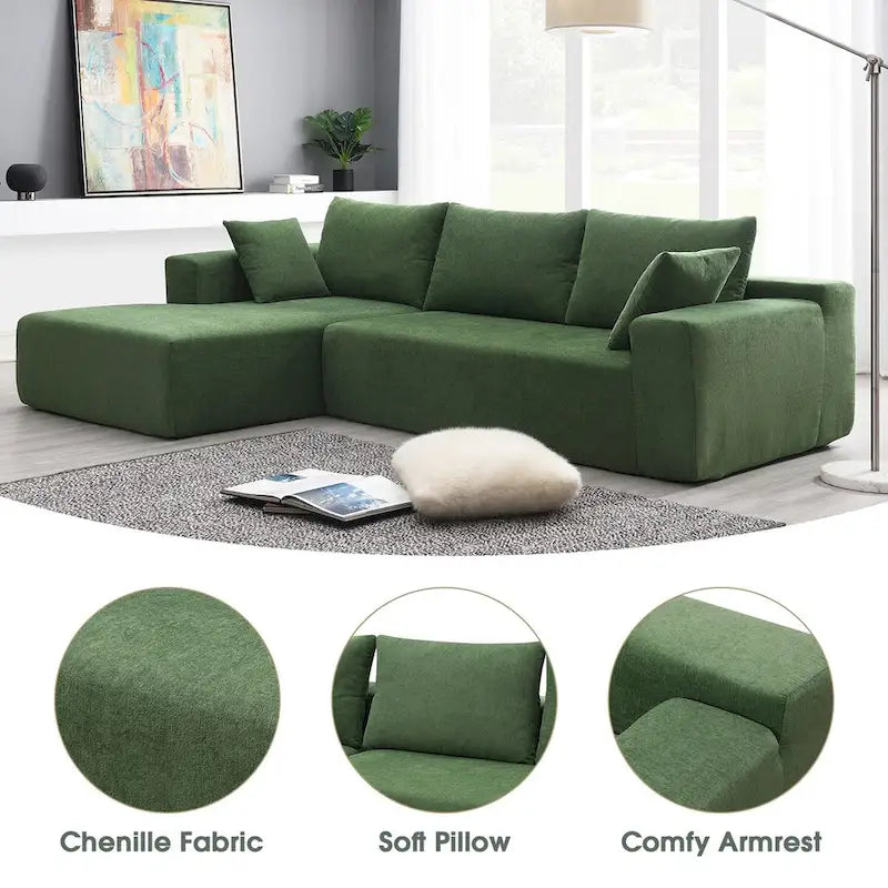109-inch Green Modular L-shaped Minimalist Upholstered Sectional Sofa with Two Pieces - 109W x 68D x 28.5H