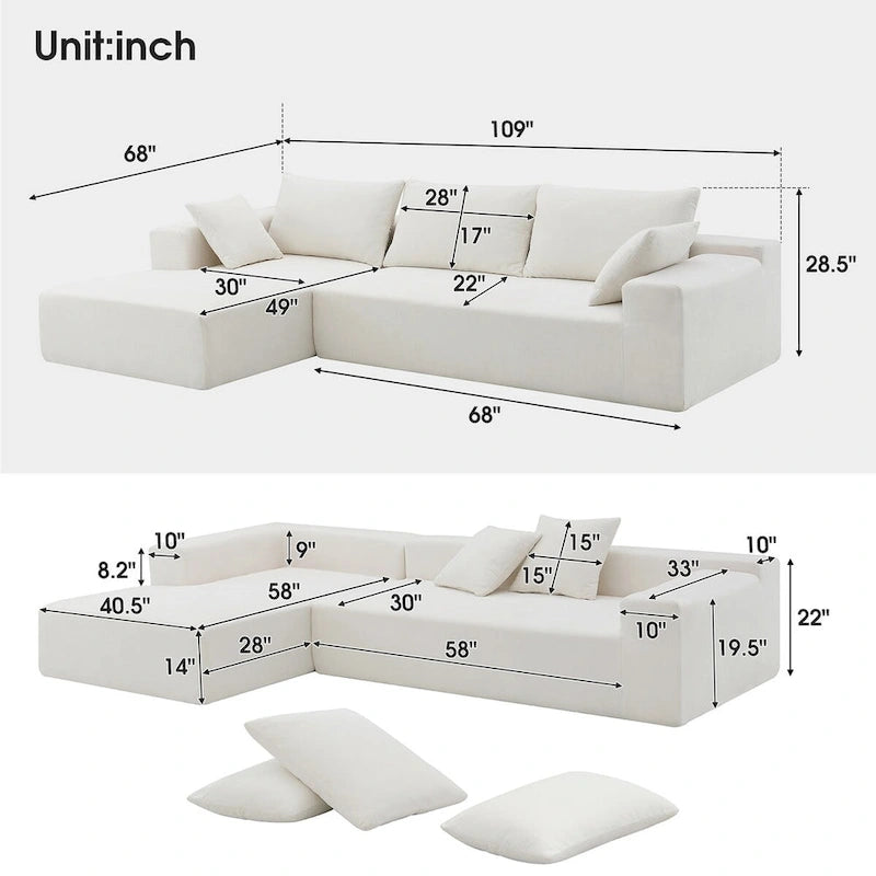 109-inch Green Modular L-shaped Minimalist Upholstered Sectional Sofa with Two Pieces - 109W x 68D x 28.5H