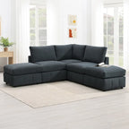 Modern L-Shape 5-Seat Sectional Sofa, Armless Couch, Ottomans, Dark Gray