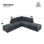 Modern L-Shape 5-Seat Sectional Sofa, Armless Couch, Ottomans, Dark Gray
