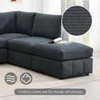 Modern L-Shape 5-Seat Sectional Sofa, Armless Couch, Ottomans, Dark Gray