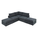 Modern L-Shape 5-Seat Sectional Sofa, Armless Couch, Ottomans, Dark Gray