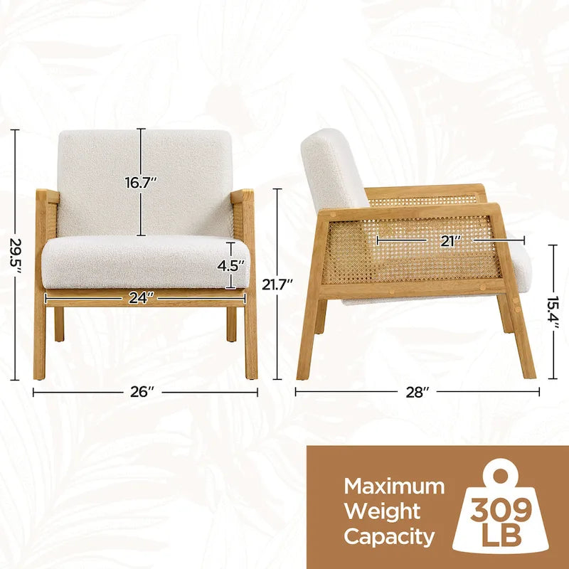 Modern Upholstered Fabric Accent Chair with Rattan Sides - 273031