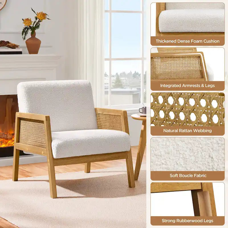 Modern Upholstered Fabric Accent Chair with Rattan Sides - 273031