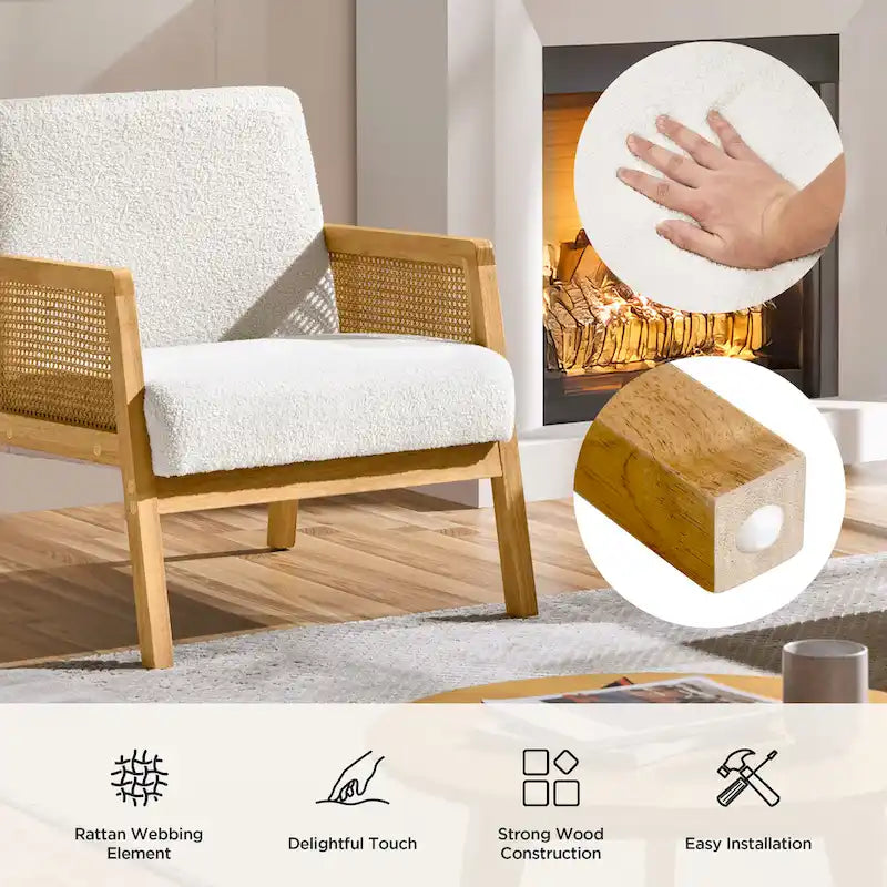 Modern Upholstered Fabric Accent Chair with Rattan Sides - 273031