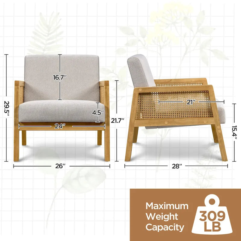 Modern Upholstered Fabric Accent Chair with Rattan Sides - 273031