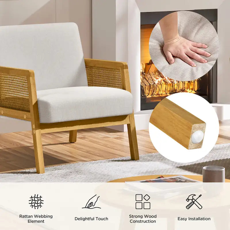 Modern Upholstered Fabric Accent Chair with Rattan Sides - 273031