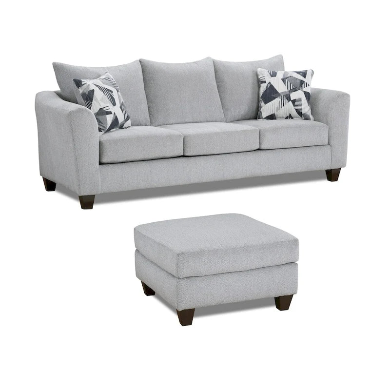 2-Piece Living Room Package, Sofa and Cocktail Ottoman, Herringbone Silver