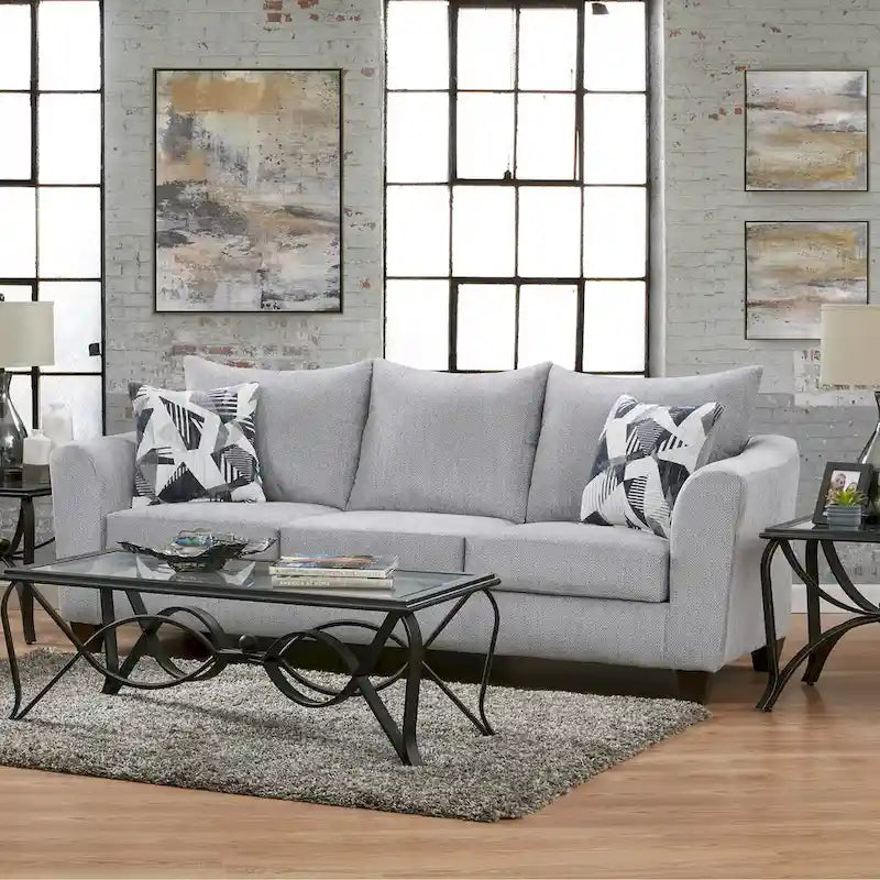 2-Piece Living Room Package, Sofa and Cocktail Ottoman, Herringbone Silver