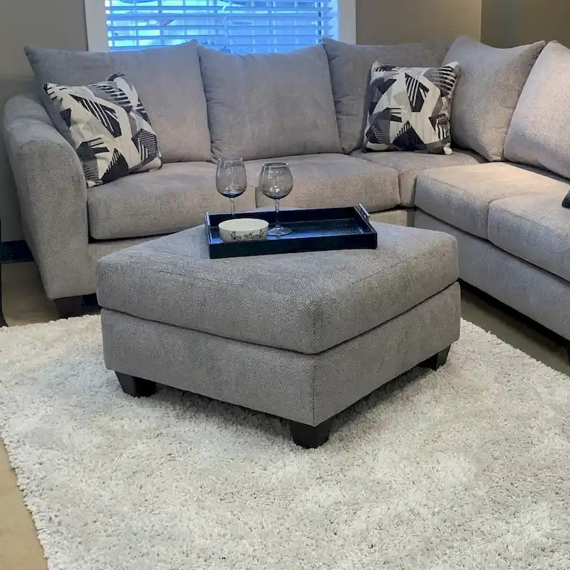 2-Piece Living Room Package, Sofa and Cocktail Ottoman, Herringbone Silver
