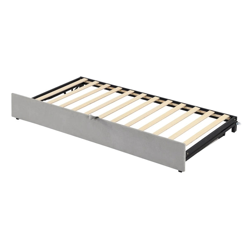 Velvet Upholstered Twin Daybed, Pop Up Trundle, Expandable to King Size, Versatile