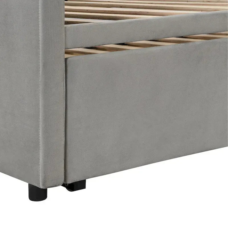 Velvet Upholstered Twin Daybed, Pop Up Trundle, Expandable to King Size, Versatile