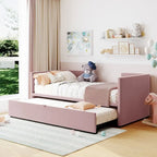 Velvet Upholstered Twin Daybed, Pop Up Trundle, Expandable to King Size, Versatile