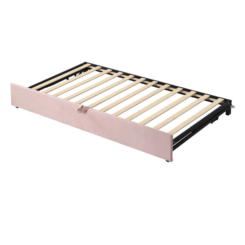 Velvet Upholstered Twin Daybed, Pop Up Trundle, Expandable to King Size, Versatile