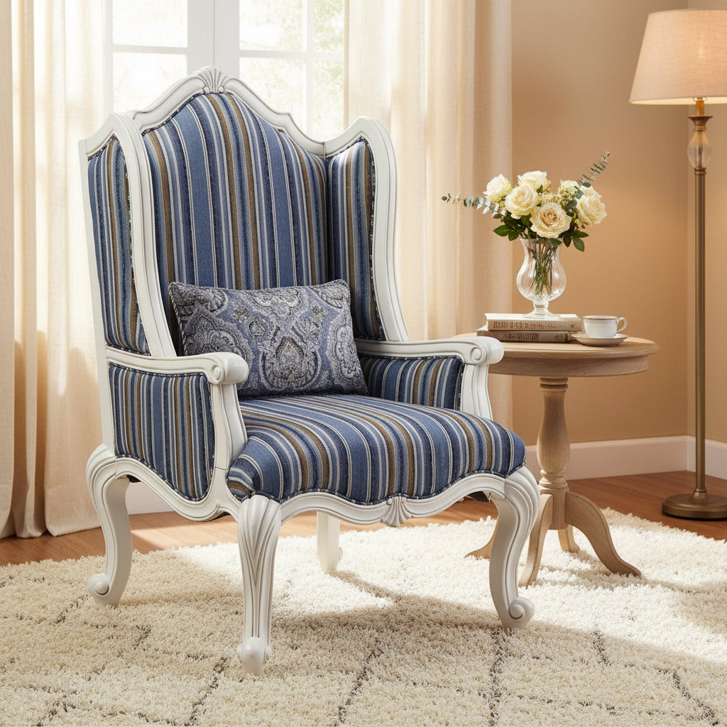 Chair with Wingback and Resin Queen Anne Legs, Blue