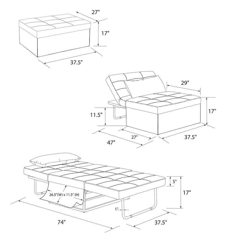 Convertible Lounger Ottoman Sofa Chair with 4-in-1 Design