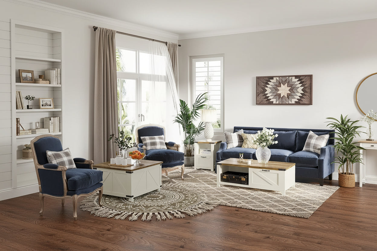 Farmhouse Large Square Coffee Table with Storage