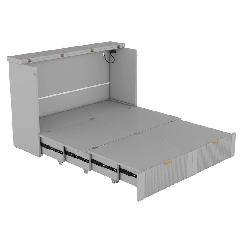 Full Size Murphy Bed Wall Bed with Drawer and Sockets & USB Ports