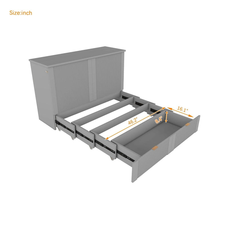 Full Size Murphy Bed Wall Bed with Drawer and Sockets & USB Ports