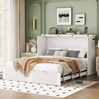 Full Size Murphy Bed Wall Bed with Drawer and Sockets & USB Ports