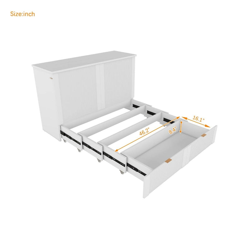 Full Size Murphy Bed Wall Bed with Drawer and Sockets & USB Ports