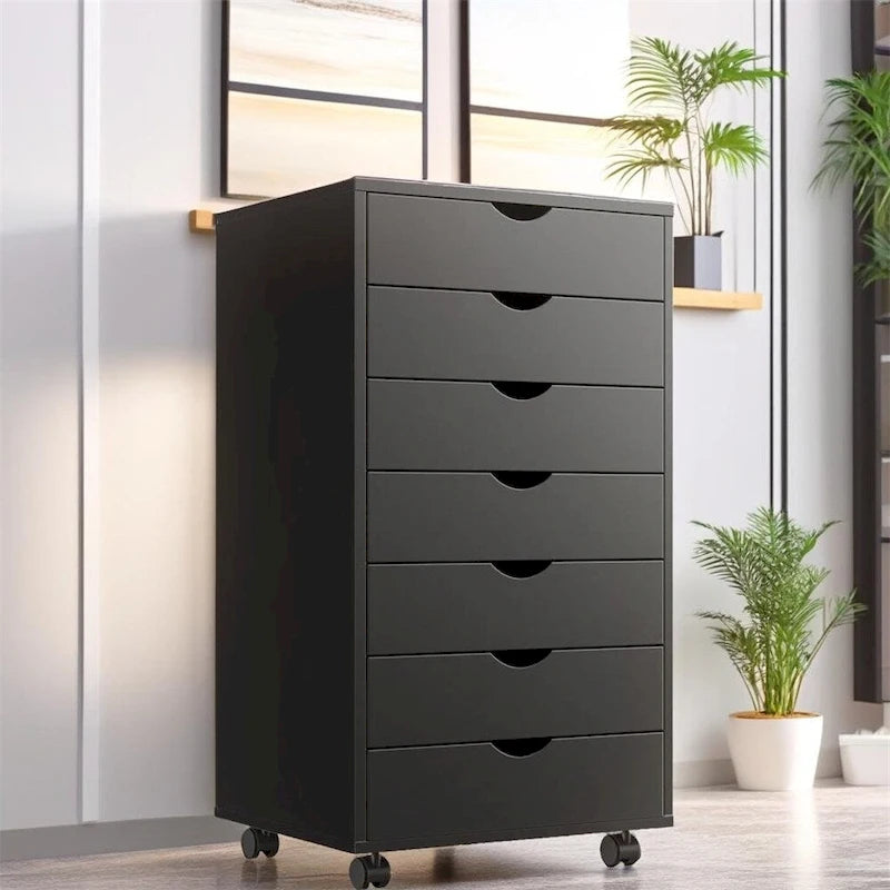 Mobile Wood Storage Cabinets with Wheels and 7 Drawer