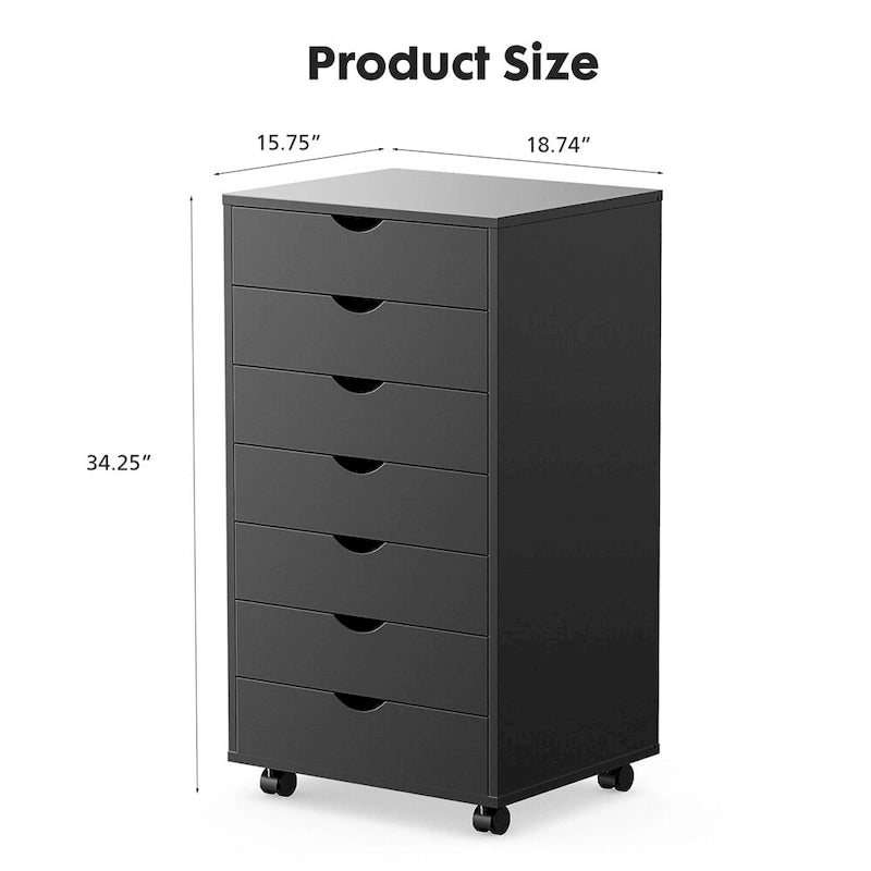 Mobile Wood Storage Cabinets with Wheels and 7 Drawer