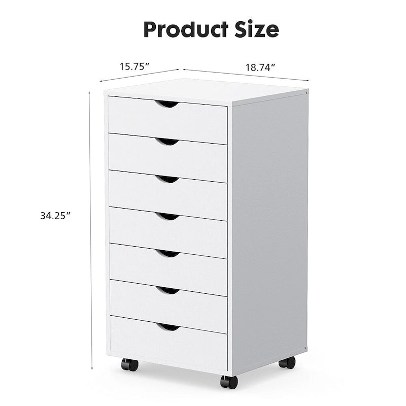 Mobile Wood Storage Cabinets with Wheels and 7 Drawer
